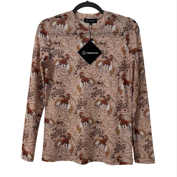 Marigold Kiss Rodeo Short Sleeve Mesh Top Small Western Cowboy Festival Sheer - Picture 1 of 5